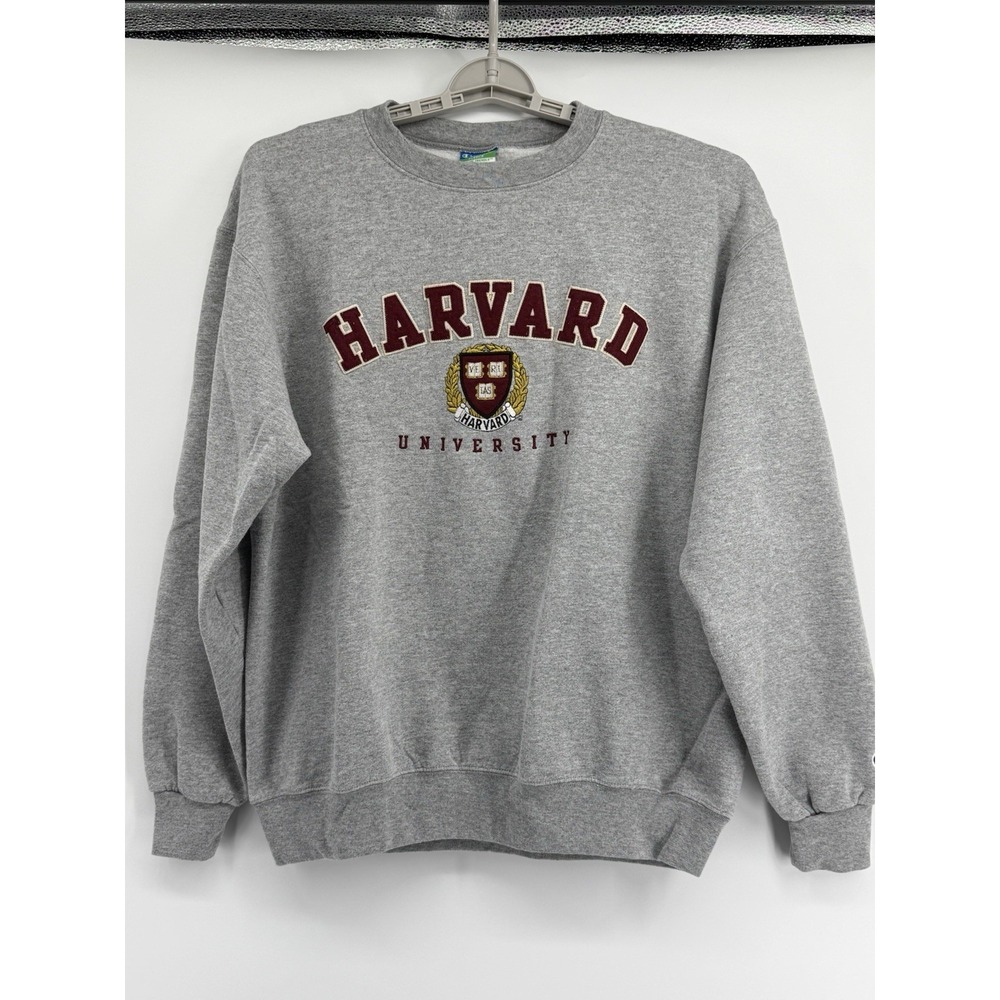 Harvard Ve Ri Tas Shield Sweatshirt Sz L Champion Embroidered /Patch Logo Gray